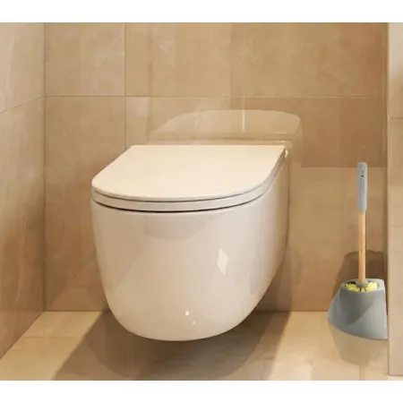 szczotka wc, szczotka do toalety, szczotka wc bambusowa, szczotka wc z pojemnikiem, szczotka toaletowa, szczotka wc szara, akcesoria łazienkowe